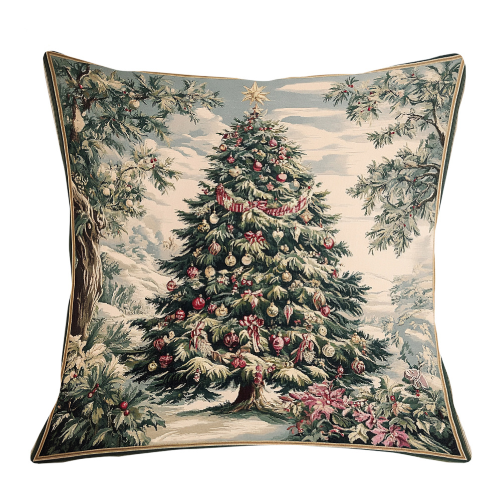 

1pc, 18x18inch, Double-sided Christmas Tree Pillowcase, Aubusson French , , , , Washable, For & Bedroom Decor, Asujee3695