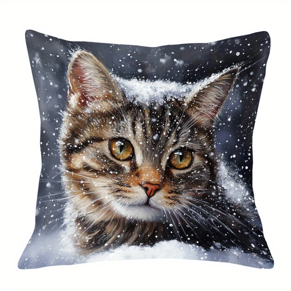 

1pc, Short Plush Pillowcase, Double-sided Printed 18x18inch, Painting In The Snow Merry Christmas Winter Style, Living Room, Bedroom Home Decoration, No Pillow Asujee3604