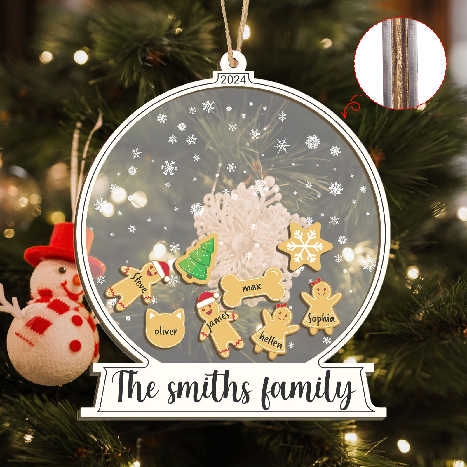 

White Gingerbread Family Christmas Ornament 2024 - Family Christmas Gift - Customizable Christmas Tree Decoration Name ' Names - Suitable For Winter, Weddings, Birthdays, Parties,