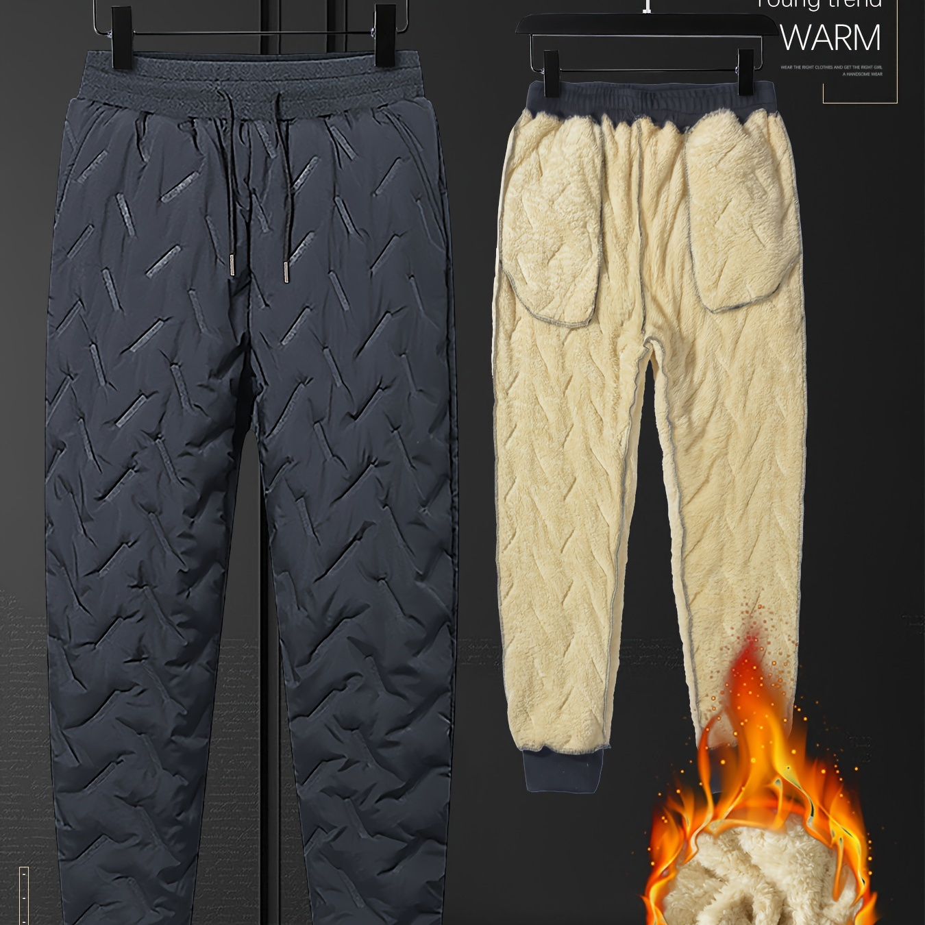 

Men's And Waterproof Drawstring Fleece Joggers, Warm And Casual Pants For Winter And Fall Work, Fishing, Hiking And Sports Wear