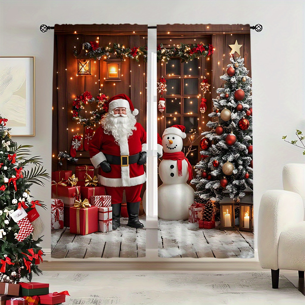 

1pc Santa Claus And Snowman Christmas Curtain - Polyester, Rod , Ideal For Living Room, Kitchen, Bedroom - Decoration With Garland And Gift Accents (rod Not Included), Christmas Decorations For Home