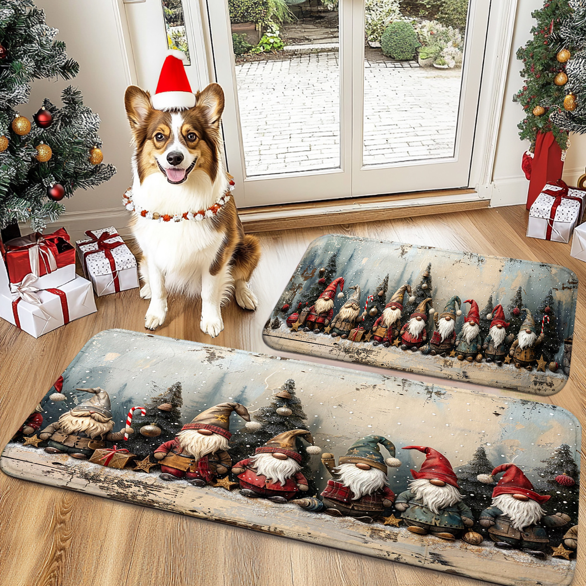 

Christmas Cheer Door Mat With Tree & Dwarf Design - Non-slip, Machine Washable For Indoor/outdoor Use, Rvs, Kitchens, Bathrooms, Christmas Decor