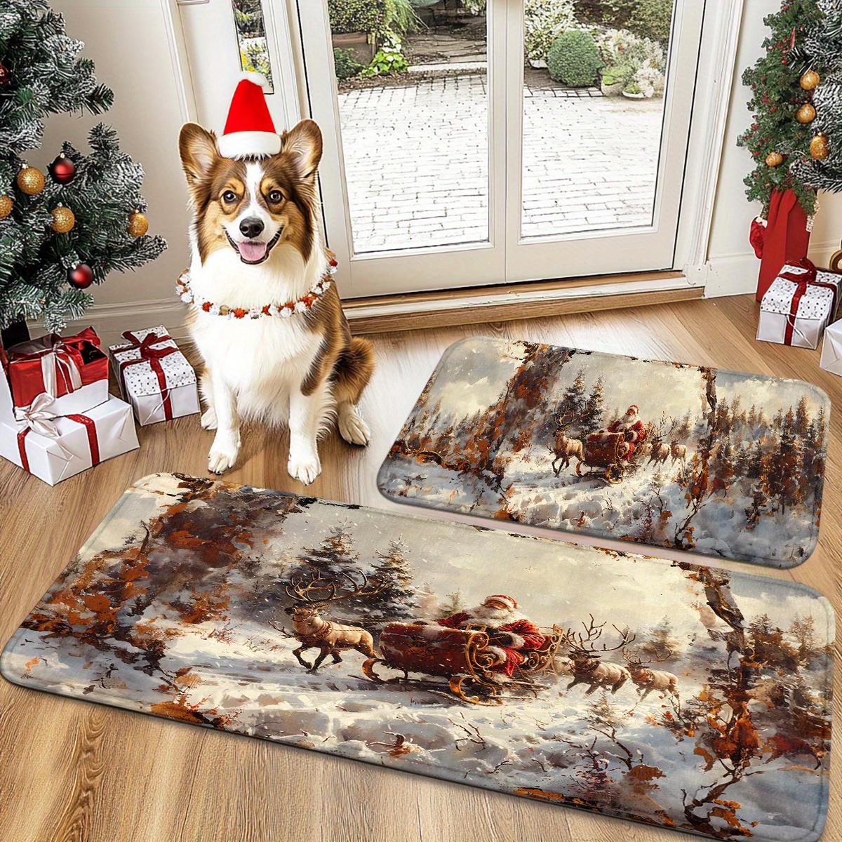 

Christmas Mat Santa And , , Rectangular, , Washable, & Entrance Rug For , Kitchen, Bathroom, Rv Use