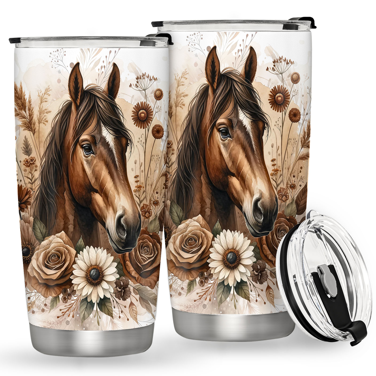 

1pc 20oz/590ml Horses , Stainless Steel Mug Lid, Double Insulated, Bpa-free, , For , For , Equestrian For , For Thanksgiving, Christmas, Father's Day, Graduation, Day