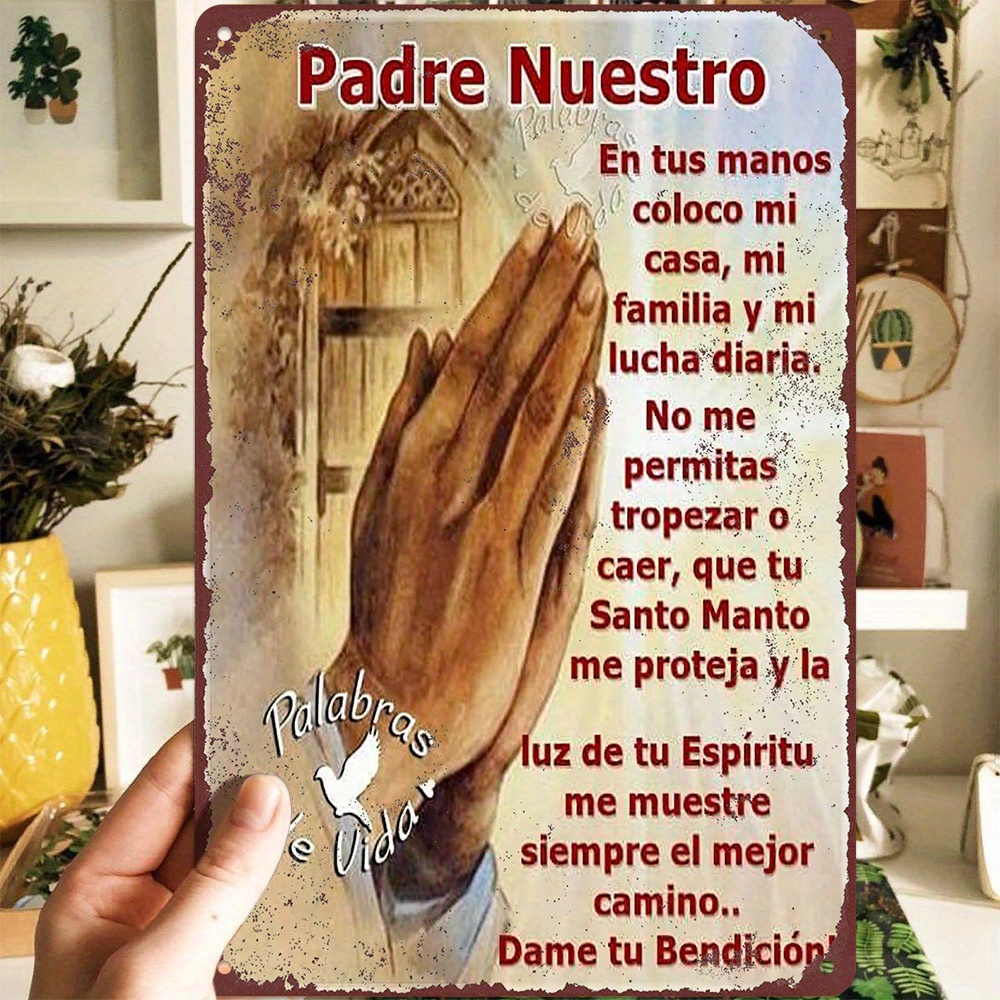 TEMU 2D, Letrero Metálico Vintage de Oración Española "" ( ) - Placa de Oración La - y Decoración de Pared de Hierro a Prueba de Polvo para Católica,