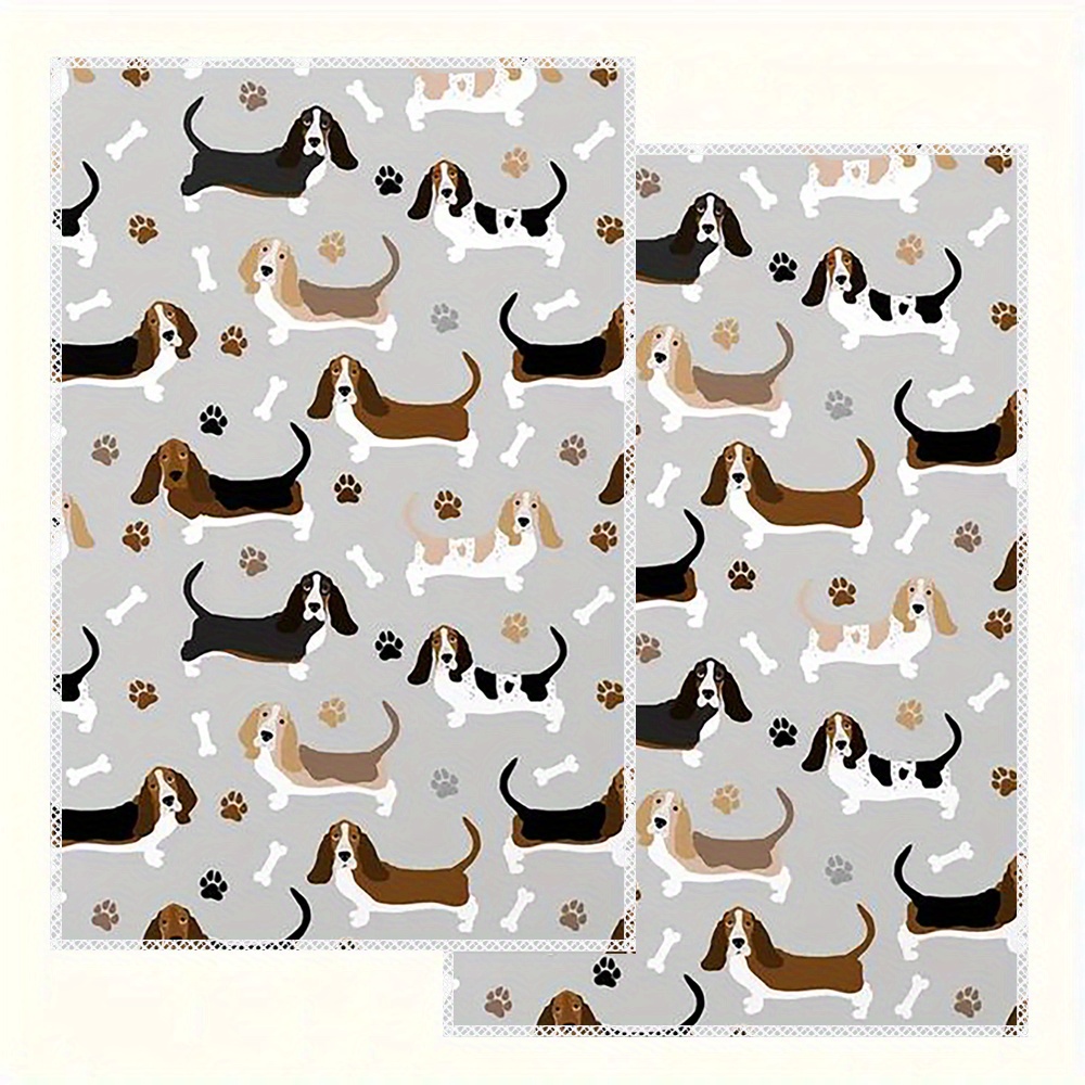 

2pcs Basset & Towels - Dry, Polyester Dishcloths, 16x24 , For