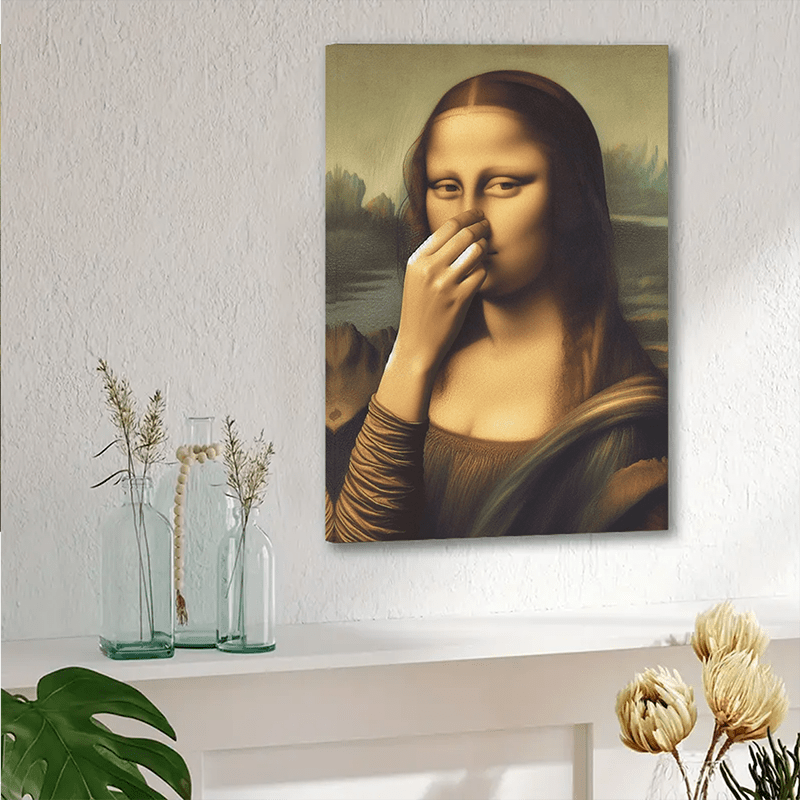 Funny Mona Lisa Parody Canvas Art - Wooden Framed Bathroom Wall Decor, Perfect Holiday Gift for Everyone, Easy to Hang,halloween