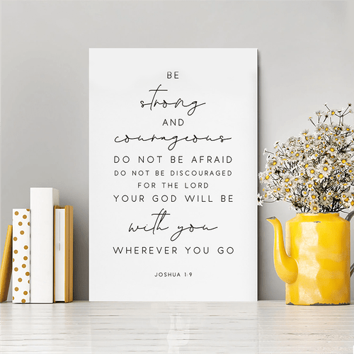 1pc Canvas Art with a Wooden Frame, Featuring The Inspirational Message 'Be Strong And Courageous.' This Print from Joshua 19 Is a Framed Wall Decoration, Ideal for Home Decor And a Wonderful Holiday Present for Anyone