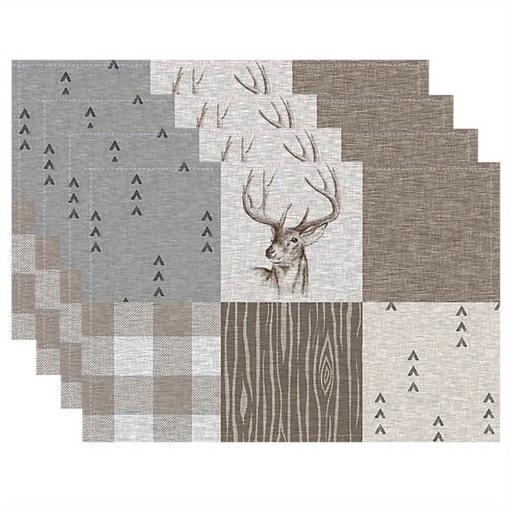 

Linen Placemats Set Of 4, 12x18 Patchwork , Washable, Rectangle Table For Kitchen Dining Decor