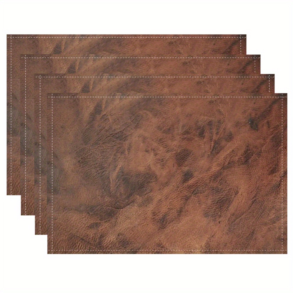 

4pcs, Linen Placemats, 12x18 Sided , Old Leatherfaux Cowhide And Cow Rectangle Table For Kitchen Dining, Place Settings_dblxin4091