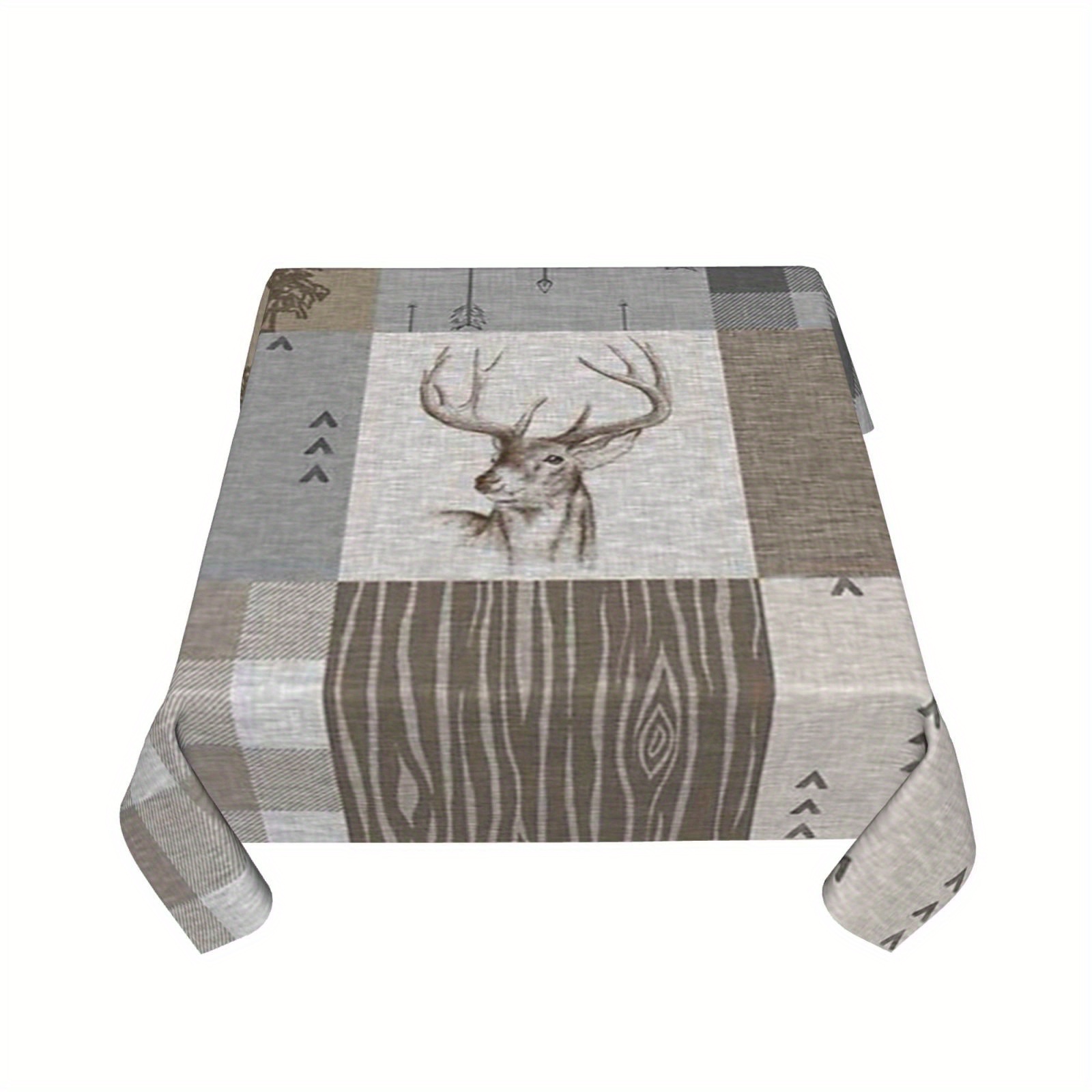 

60x60" Deer Patchwork Tablecloth - Polyester, Halloween, Christmas, Thanksgiving & More - Indoor/outdoor Home Decor