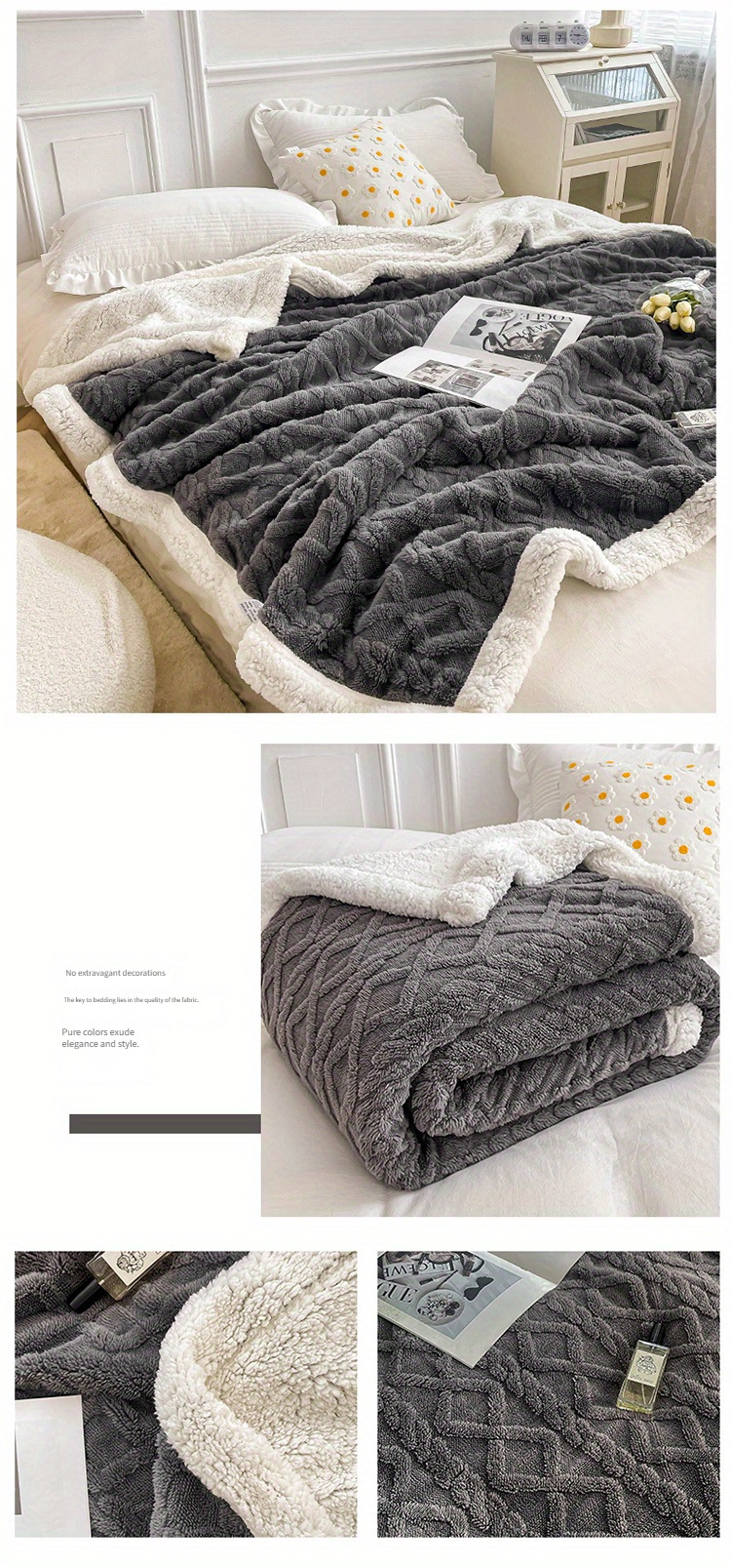 cozy cable knit fleece blanket 150x200cm 200x230cm blue contemporary style machine washable multi purpose for bedroom living room office camping winter use polyester cover 400   square gram details 2