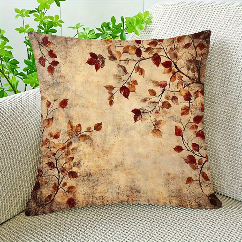 

Autumn 18x18" Plush Throw Pillow Cover - Double-sided Fall Leaves & Design, Zip Closure, Machine Washable For Living Room & Bedroom Decor