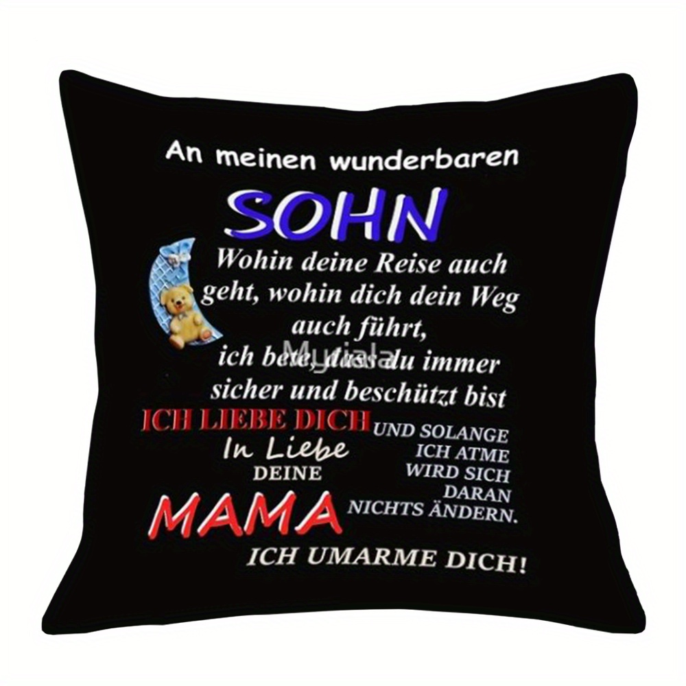 1pc Double-sided 'wonderful Son' Mom Quote Pillowcase, 35.3x35.3cm, 40.64x40.64cm, 45.72x45.72cm - Soft Short Plush, Zippered Polyester Cover For Sofa & Bedroom Decor