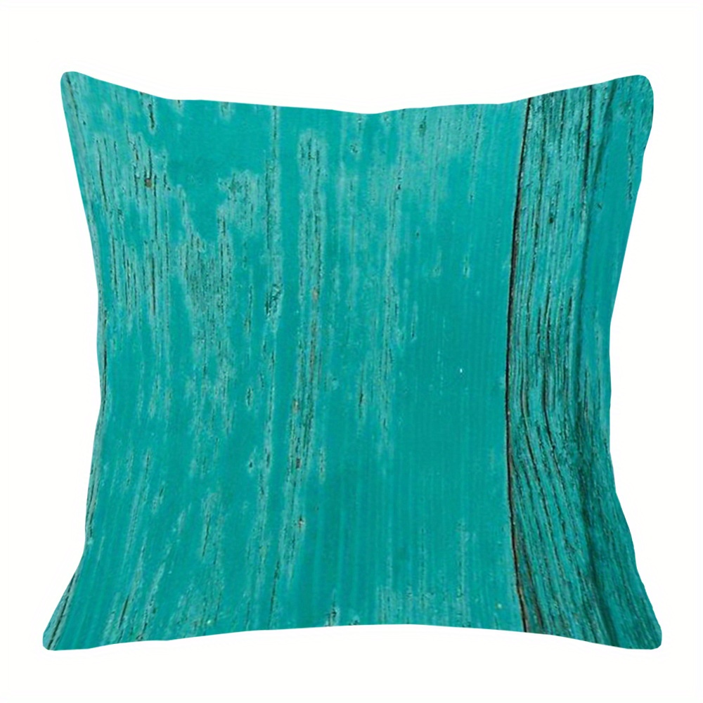 

1pc, Two-sided Printing Super Soft Short Plush Throw Pillow 18x18 Inch, Turquoise Blue Distressed Barnboard, Farmhouse Throw Pillows Decorations Pillowcase Square Outdoor For Couch Home, No Pillow