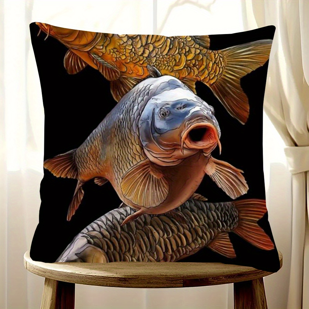 

1pc, Short Plush Pillowcase, Double-sided Printed 18x18inch, Carp Gang Suitable For Sofa, Living Room, Bedroom Home Decoration, No Pillow Dblxin2008