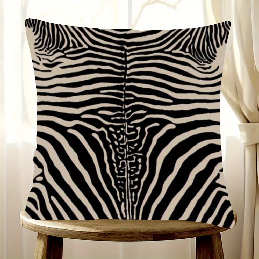 

Style Throw Pillow Cover, 18x18 Inch, Short Plush, Zebra Pattern, Double-sided Print, Machine Washable With Zipper Closure For Home Decor - Polyester, Woven, Fits Room Types - 1pc