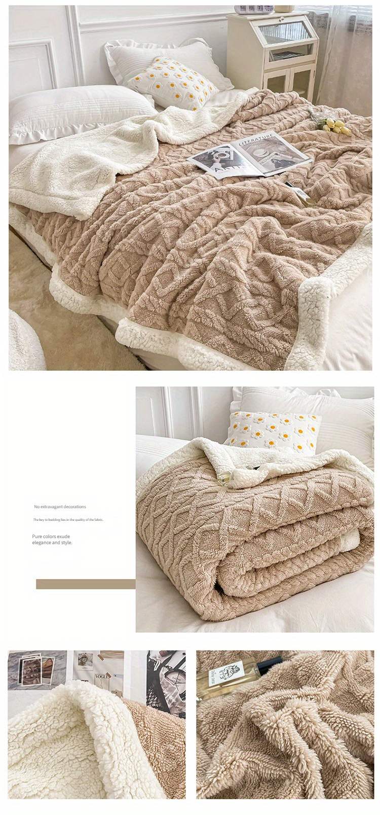 cozy cable knit fleece blanket 150x200cm 200x230cm blue contemporary style machine washable multi purpose for bedroom living room office camping winter use polyester cover 400   square gram details 0