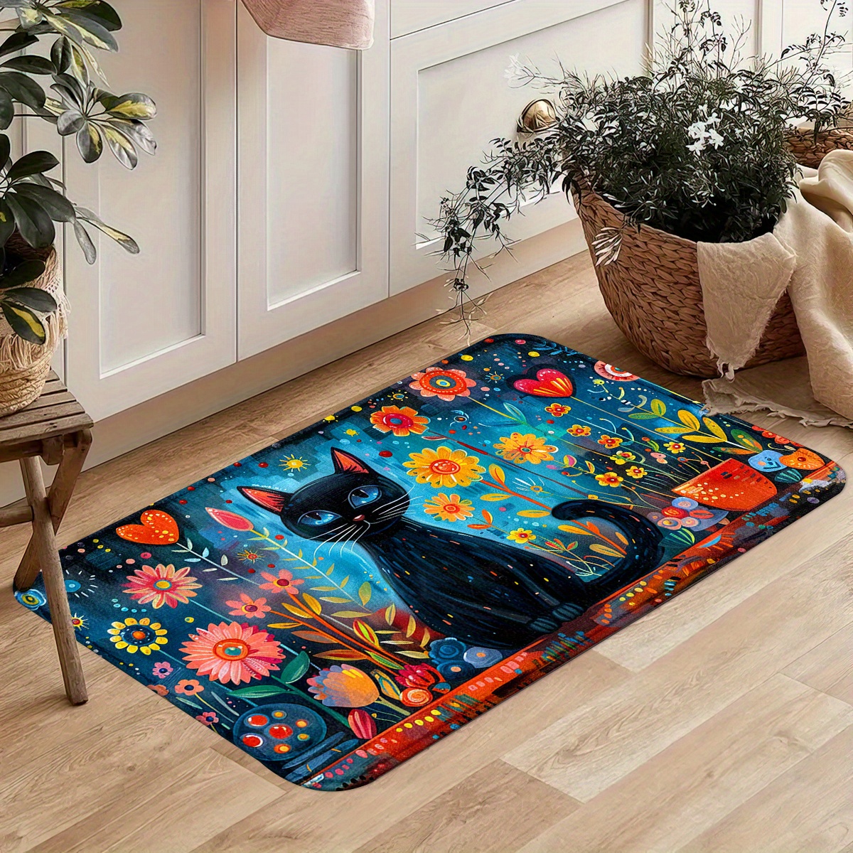 TEMU Cat Welcome Mat - Soft, Thick & Durable | Non-slip, Machine Washable | Perfect For Indoor/outdoor Use, Kitchen, Bathroom, Bedroom | Ideal