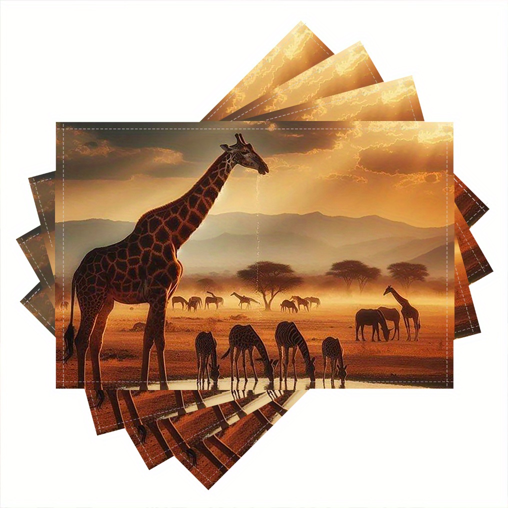 

Set Of 4, Desert Giraffe Drinking Water, Simple Decoration Mat, Coffee Table Mat, Household Bowl Plate Mat(table Mats)12x18inch