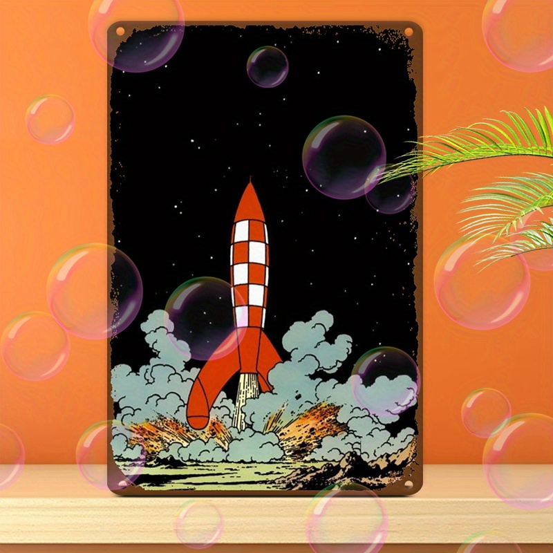 

Vintage Rocket Cartoon Aluminium Métal Sign, 8x12" Art étanche, Pré-percé Facile à installer, Haute résistance à la , Idéal pour , salle de jeu, décoration de bureau, cadeau pour et