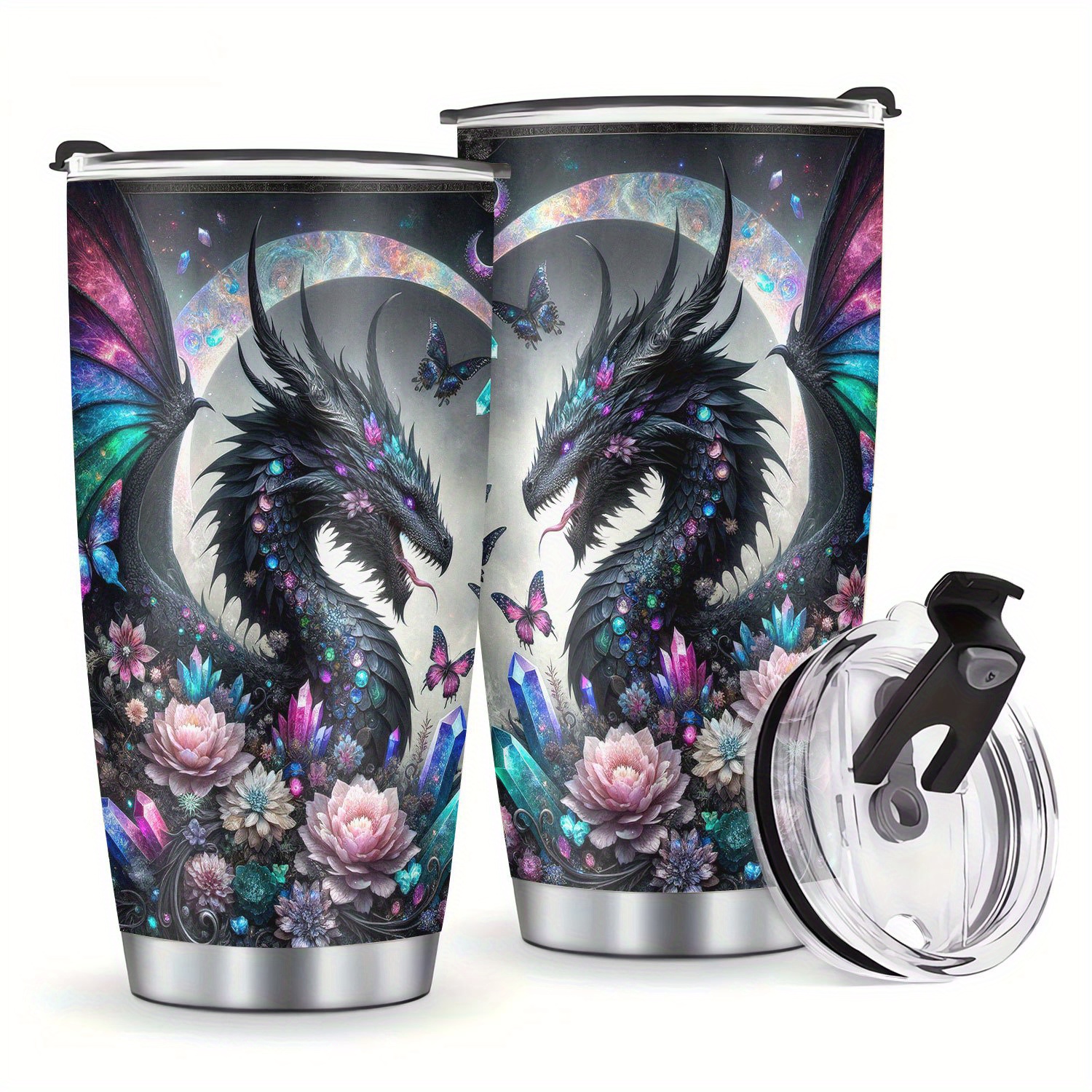 

20oz Dragon Design Stainless Steel Insulated With Lid - Double-walled, Portable & Vacuum Sealed For Hot And Cold Drinks - Perfect Gift , Family, And Colleagues, Lovers, , , Sports Cup