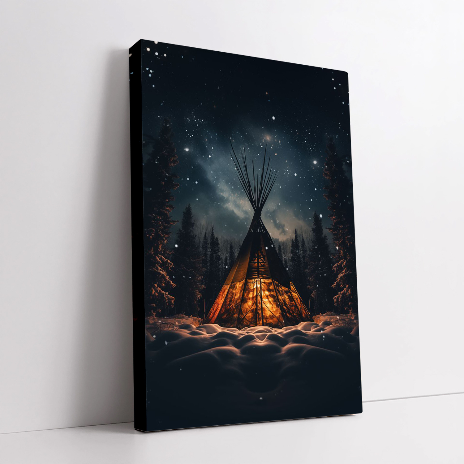 TEMU Tente Teepee Rustique Plate 2D, 1pc, Art sur Toile, Mesurant 11.8X15.7 Pouces, Représentant une de Forêt sous la Nuit Étoilée avec un Fonds