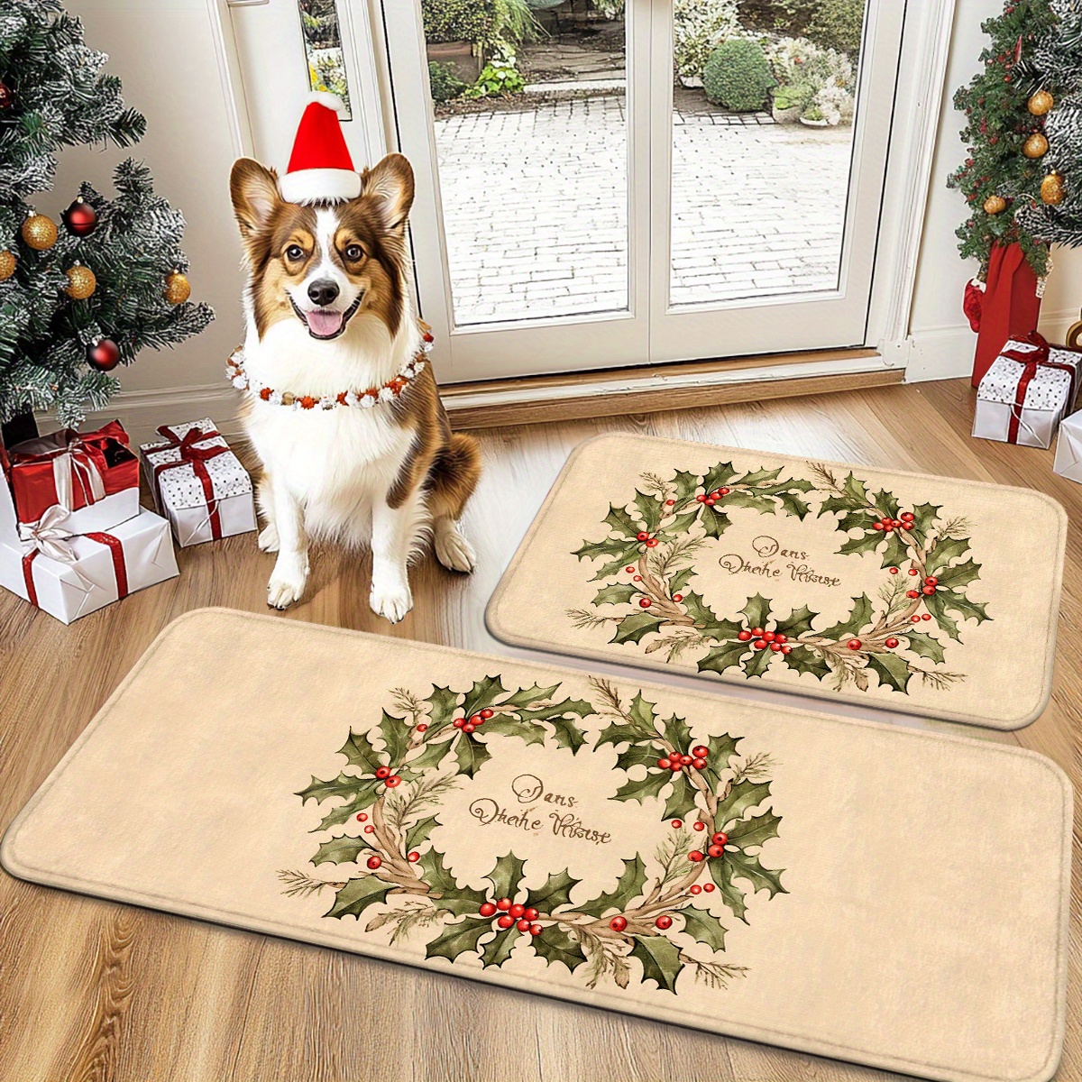 

Christmas Mat Wreath - , Washable Entrance Rug For / Use, For Rvs, Kitchens & Bathrooms, Christmas Decor