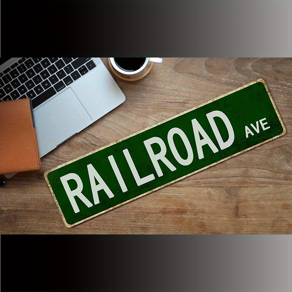 TEMU 2d Flat, 2d Flat Vintage 'railroad' Metal Tin Sign - 4*16in | & Dustproof Art Poster For Home, Bar, Cafe Decor | Perfect For Wall Hanging,