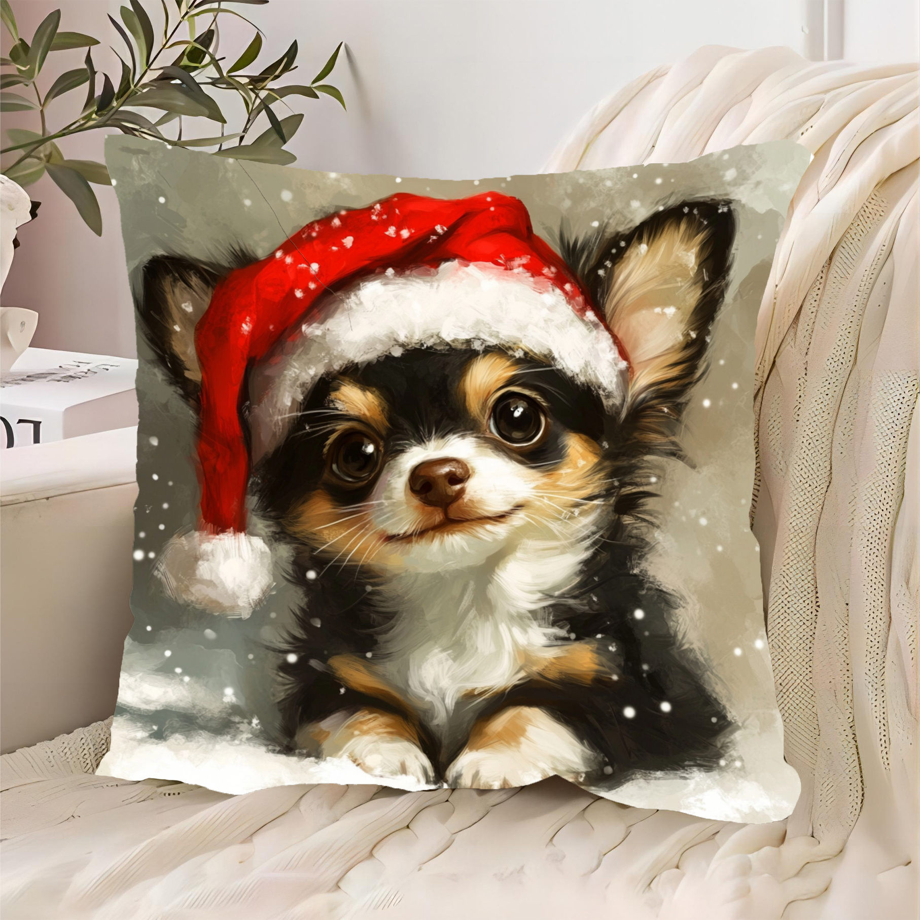 

Housse de Coussin de Noël Chihuahua Mignon, 18x18 Pouces, Imprimé , Polyester, Fermeture Éclair - pour Canapé & Décoration Maison (Coussin Non )