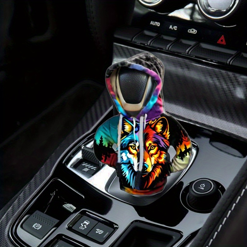 

Creative Graffiti Wolf Hoodie Car Gear Shift Cover - Dustproof Polyester, Fits Most Models - Perfect Auto Accessory & Unique Gift Idea