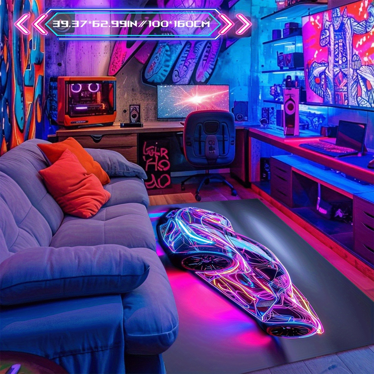 TEMU Zulida Esports Theme Car Pattern Carpet | Comfortable And Stylish, Versatile For Living Room, Sofa Mat, Door Mat, Bedroom, Outdoor, Malls, Cafes