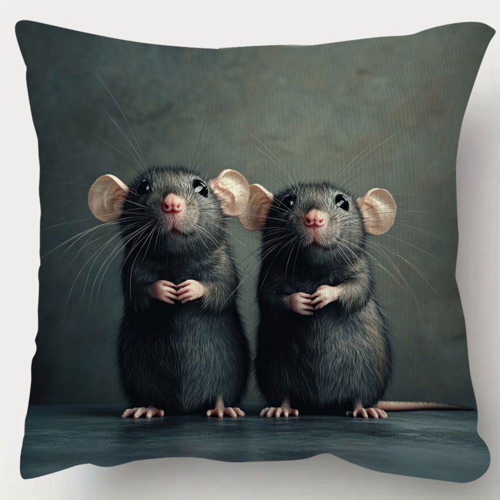 

18x18 Inch Double-sided Plush Throw Pillow Cover With Cute Rats Design - Easter Decor, Machine Washable, Zip Closure - Ideal For Sofa & Bed