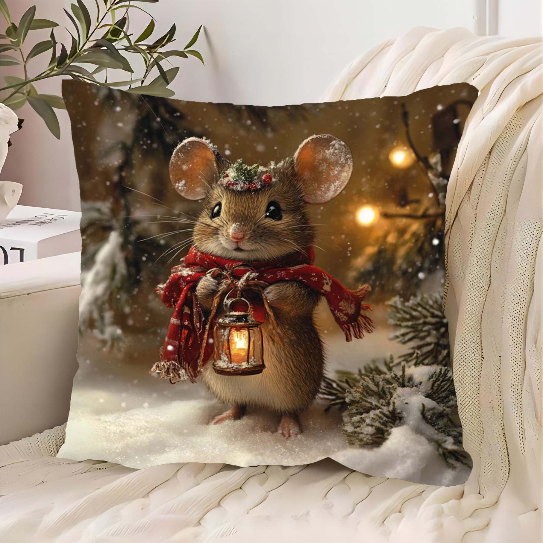 

1pc Weng8523 Contemporary Christmas Cushion , 18x18 , Washable, Zippered For , , And Decor
