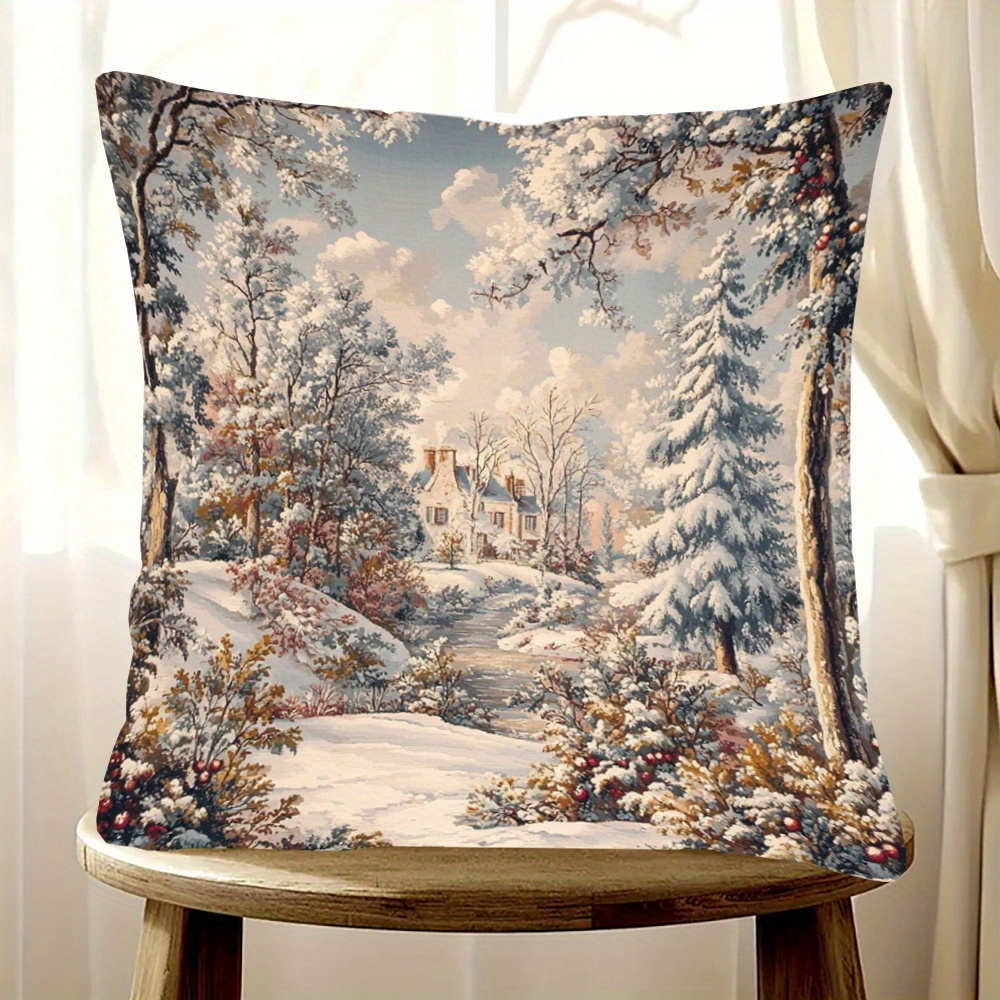 

1pc, 18x18 Double-sided , French , Christmas , Cushion , , , Washable, For Home &
