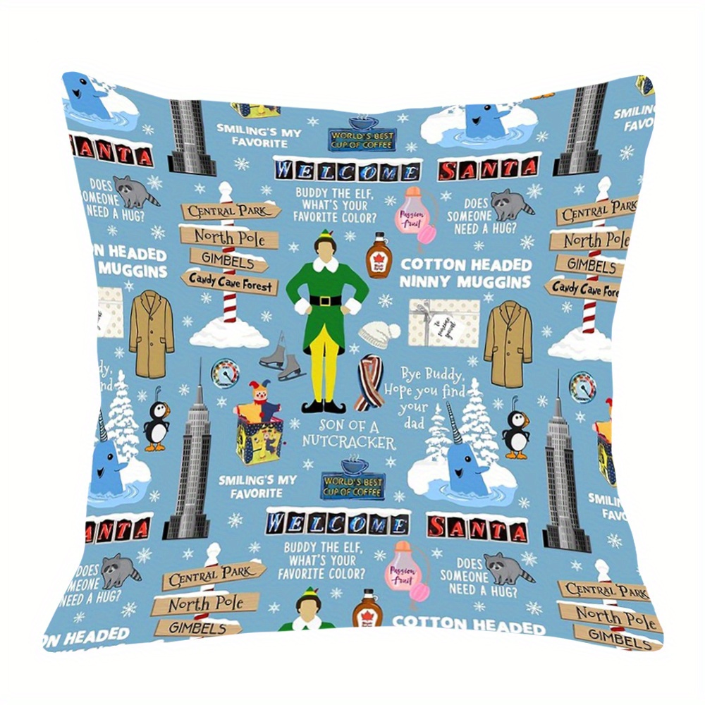 

Buddy The Elf Collage Decorative Pillow Cover - Soft Short Plush, , Zip Closure - Sofa & Bedroom Home Decor (pillow Not Included)