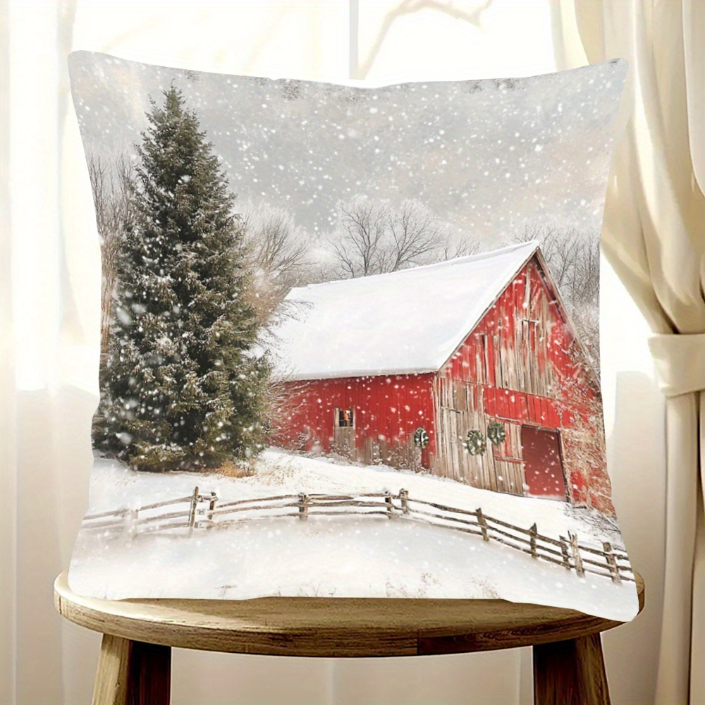 

Merry Christmas 18x18" Double-sided Soft Plush Throw Pillow Cover - Rustic Farmhouse & Western Country Design, Zip Closure For , Couch & Sofa Decor, Traditional Style