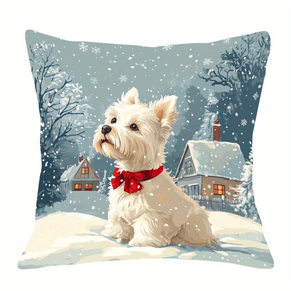 

1pc, Short Plush Throw Pillow Cover, Two-sided Printing, 18x18 Inch, Retreat In The Snow Background Merry Chirstmas Outdoor Yard Garden Deck Room, No Pillow -atingtai3629