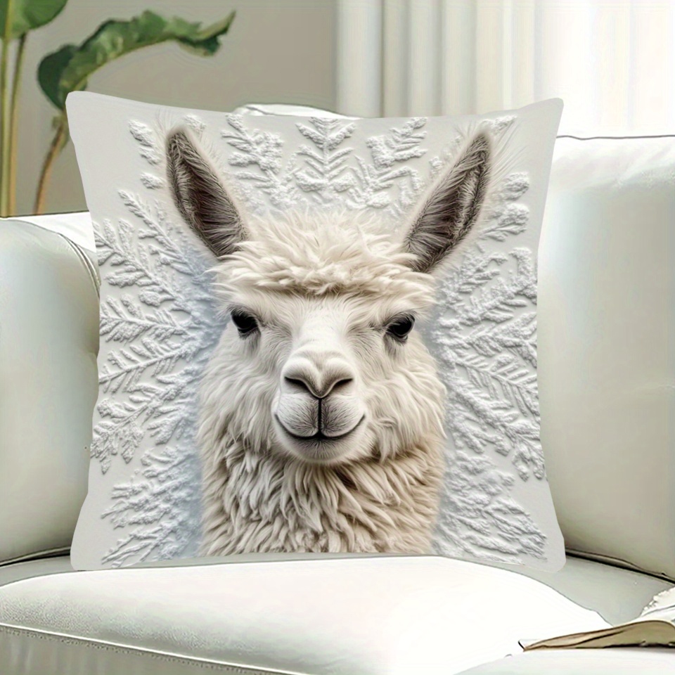 

1pc, Short Plush Pillowcase, Double-sided Printed 18x18inch, Sneaky Llama , Merry Chirstmas, Winter Style, Living Room, Bedroom Home Decoration, No Pillow Kekea794