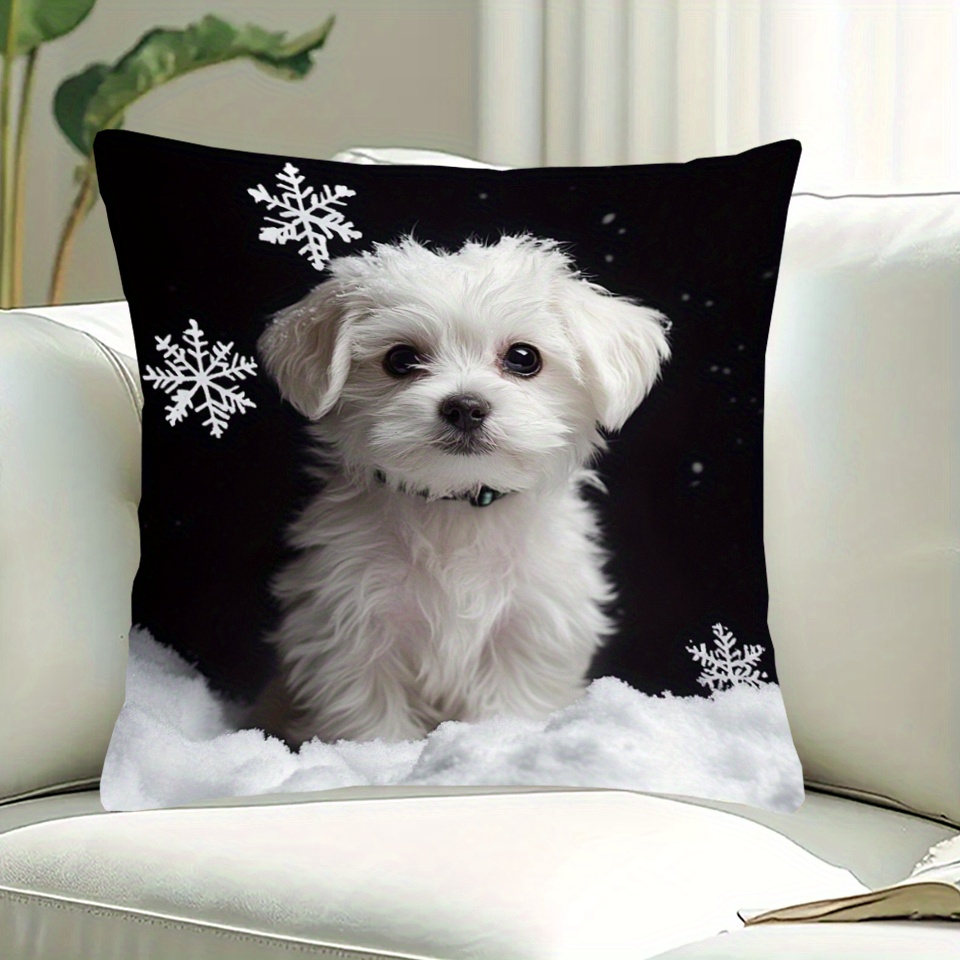 

Adorable Maltese Pup & Christmas , 18x18 , Double-sided For Sofa And Bedroom Decor - Zip , Washable