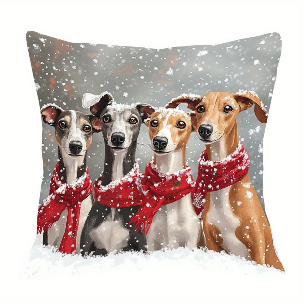 

1pc, 18x18 , Double-sided Printed , Greyhounds & Wippets In Christmas , , , Washable, , For , Kitchen, , , Deck, Decor