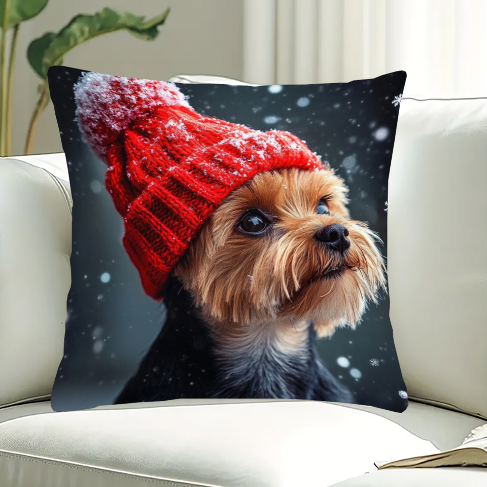 

1pc Yorkie Dog Christmas Pillowcase, 18x18 , , Double-sided , And , Contemporary , Zippered, Washable, , For Sofa And Bedroom Decor - Kekea405