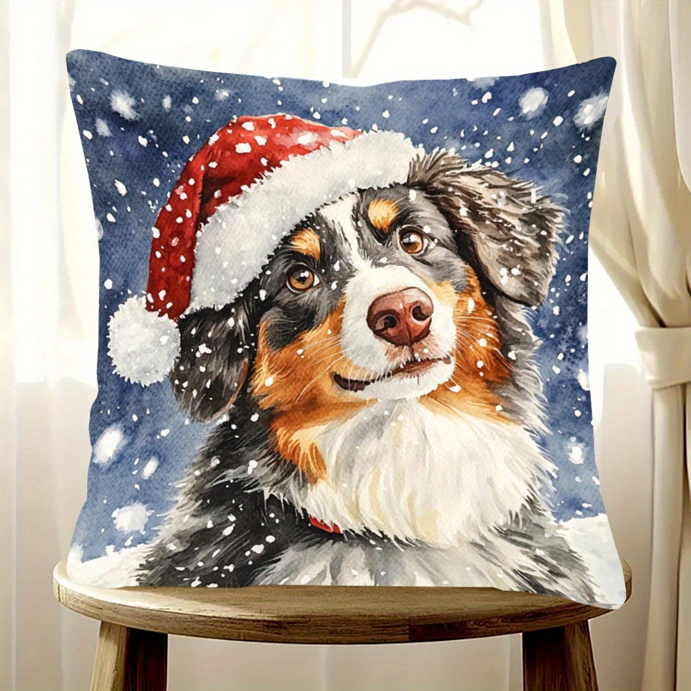 

1pc Super Soft Short Plush Throw Pillow Double-sided Printed 18x18 Inch Watercolor Pet Portrait Jacks Merry Chirstmas Throw Pillows For Bed & Couch Luxury Soft Fluffy Pillows For Living Room No Pillow