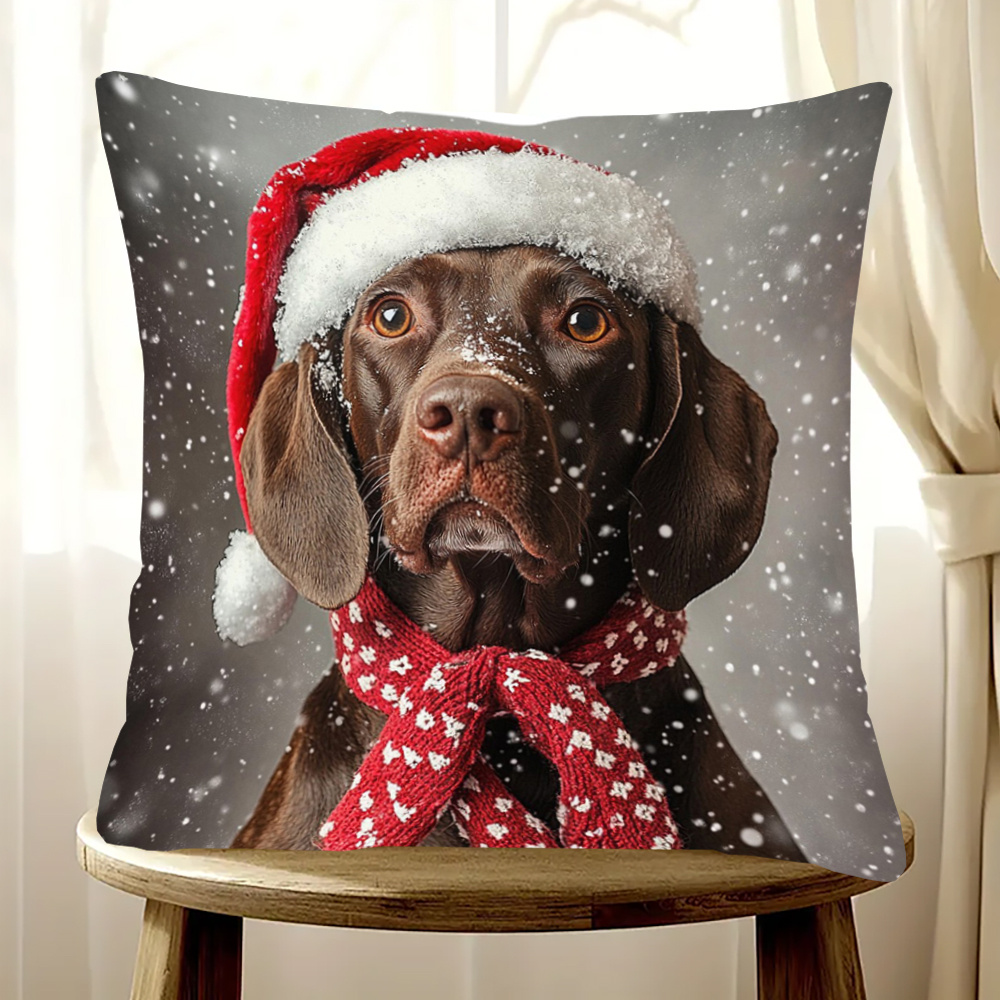 

1pc Ailizz2862 Traditional Christmas German Shorthaired Dog , , Double- , 18x18 , , Zippered, Polyester, Decorative For &