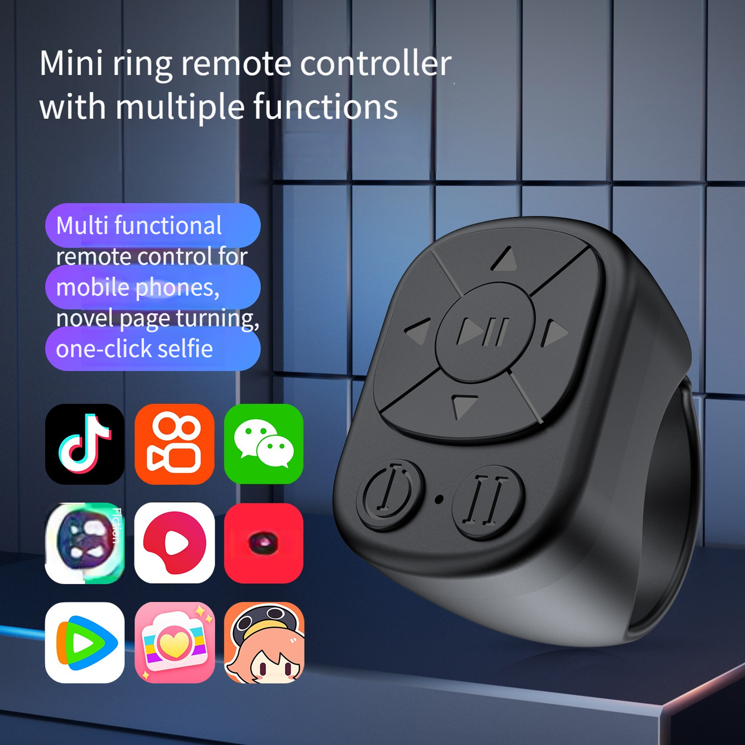 mobile phone multifunctional ring remote control wireless page turning controller portable camera shutter compatible with iphone tablet   rechargeable application page turning