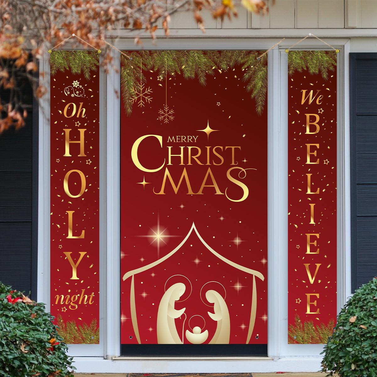 

2d Door Banner, Classic Festive Christmas Banner For Outdoor Decorations And Indoor Parties, Couplets&door Cover Decorations, Night Merry Christmas Sign 2024, Gifts For Christmas Decorations Ideas