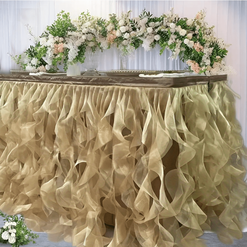 

6ft Elegant Wrinkle-resistant Tulle Table Skirt, Soft Polyester For Rectangle Or Round Tables, Weddings, Parties, Birthdays, Christmas Decorations, Bohemian Style, No Feathers, No Power Needed