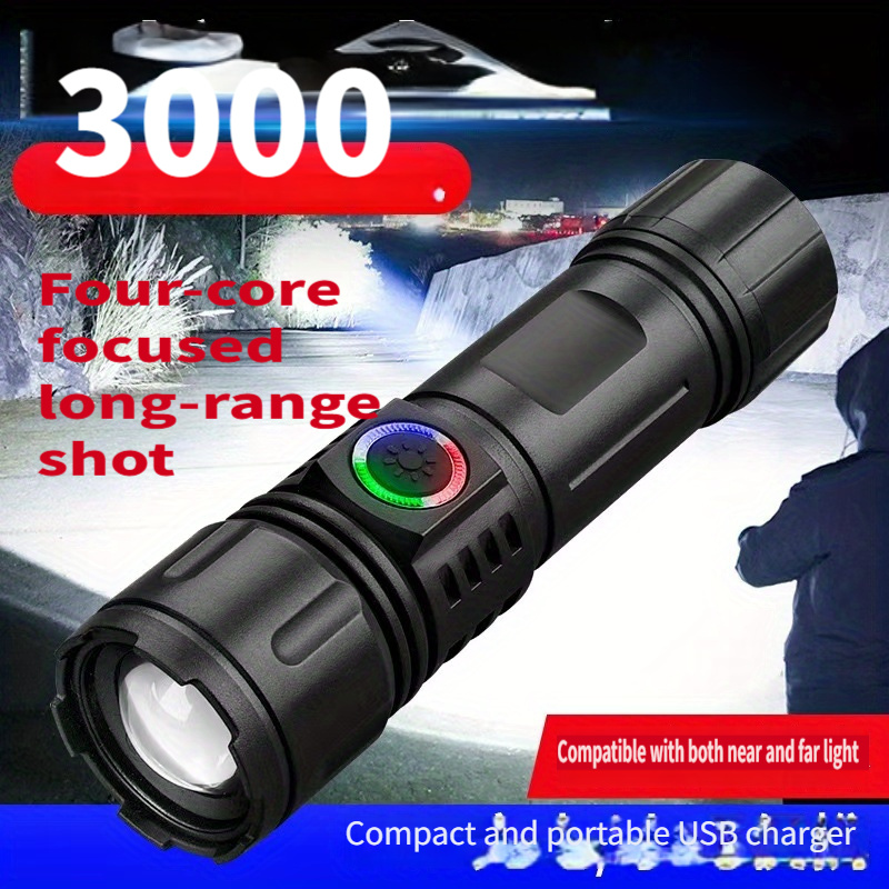 

1pc - Led , 3- 200-500m , Usb Rechargeable, Abs , 1w Led, ≤36v, Usb & Bag, No Battery Required