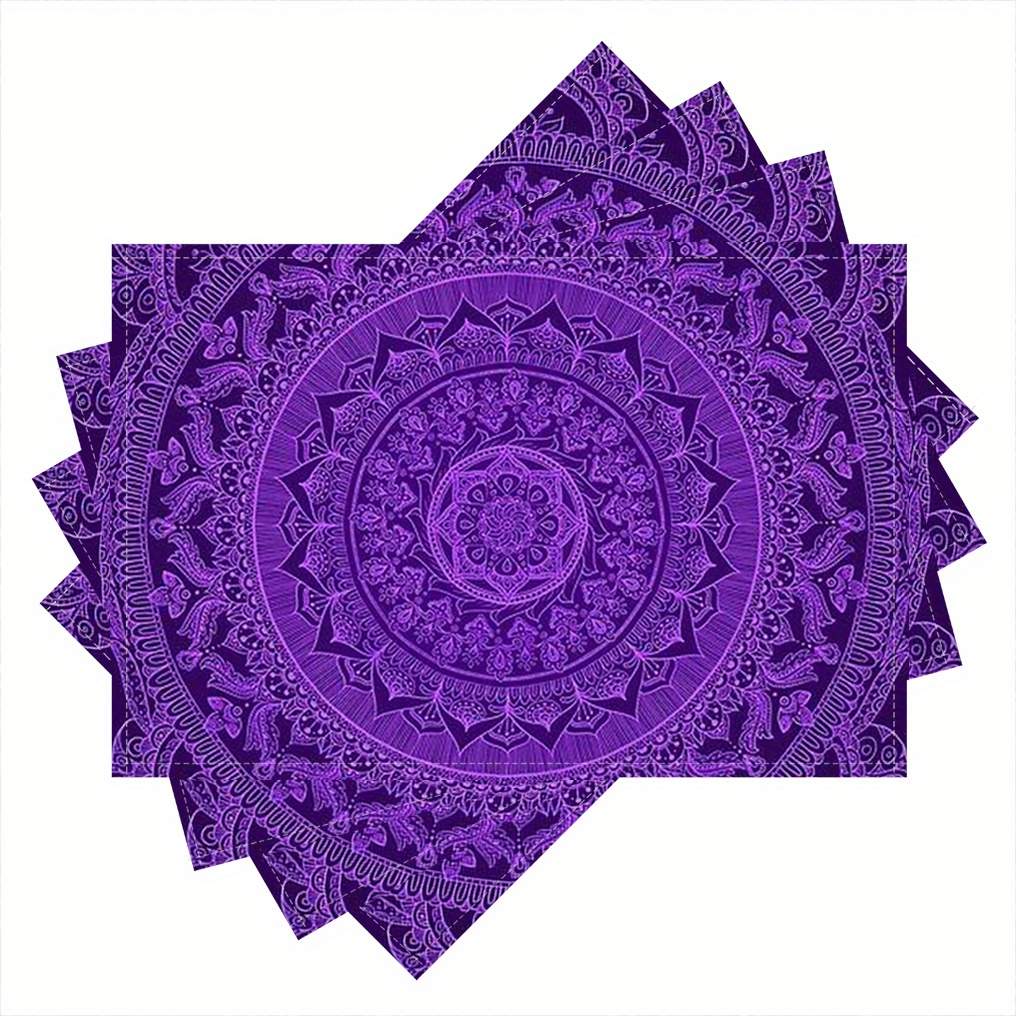 

4pcs, Single-sided Printing Table Mats 12x18 Inch, Mandala Divine Purple, Placemats For Indoor Outdoor Party Dining Table_dblxin3098