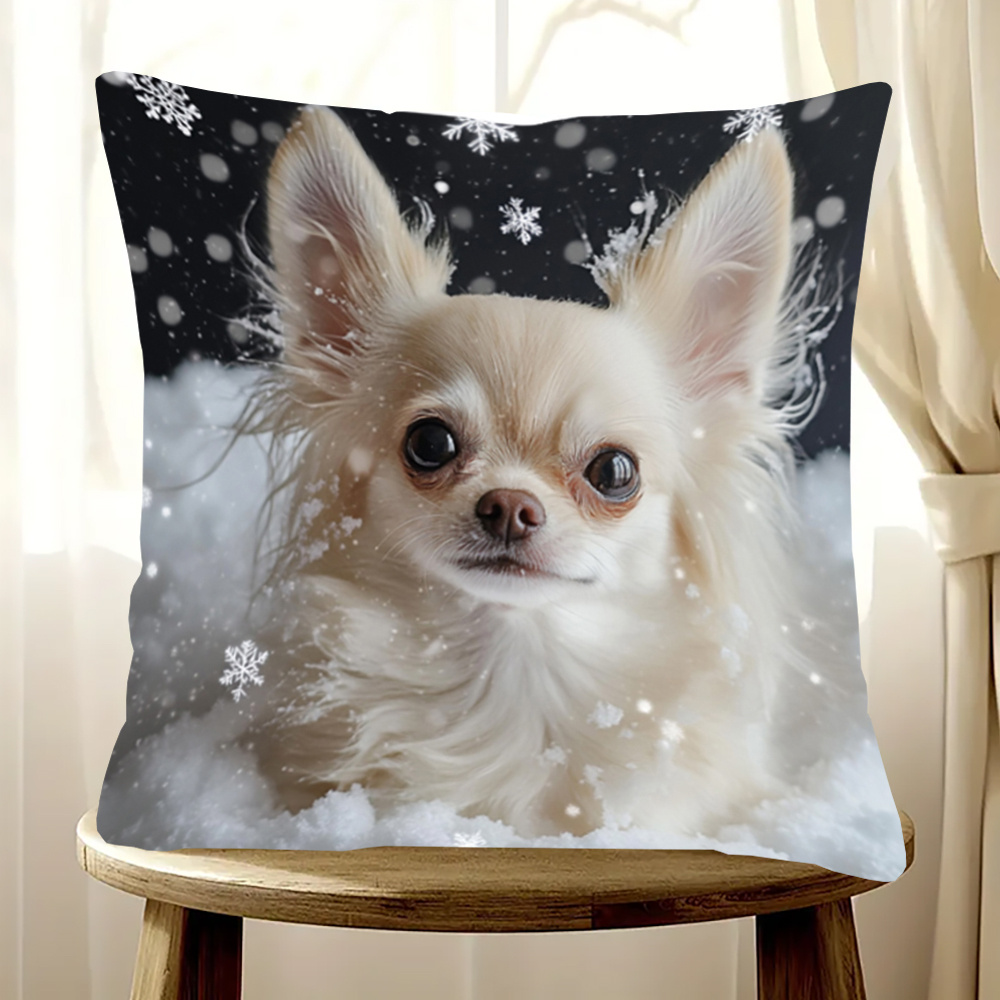 

1pc Cozy Chihuahua Pillowcase, 18x18 Inch, Double-sided Print, Short Plush Polyester, Zip Closure - Ideal For Winter Living Room & Bedroom Decor, Machine Washable (no Insert), Winter Pillow Covers